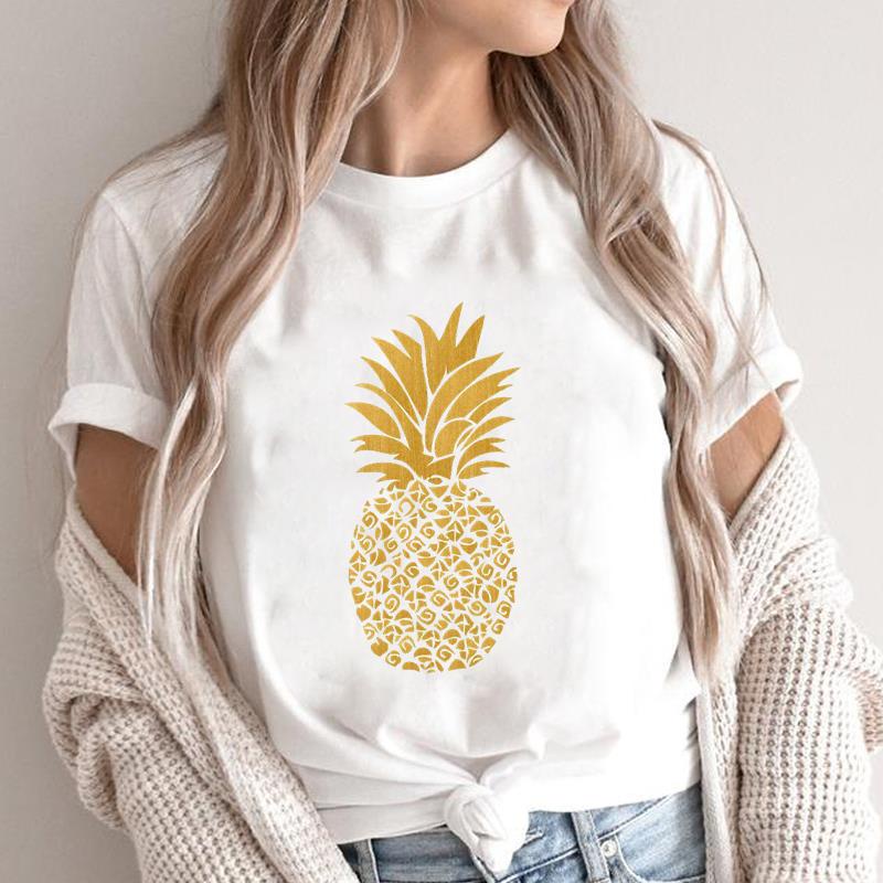 Graphic T-shirts Clothing Top Casual Fashion Pineapple Sweet Fruit Beach Short Sleeve T Print Tee Women Basic Lady Clothes