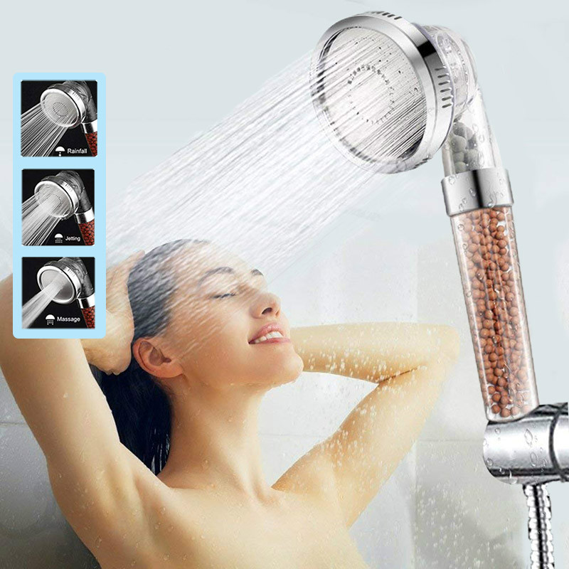 3 Modes Bath Shower Adjustable Jetting Shower Head High Pressure Saving ...