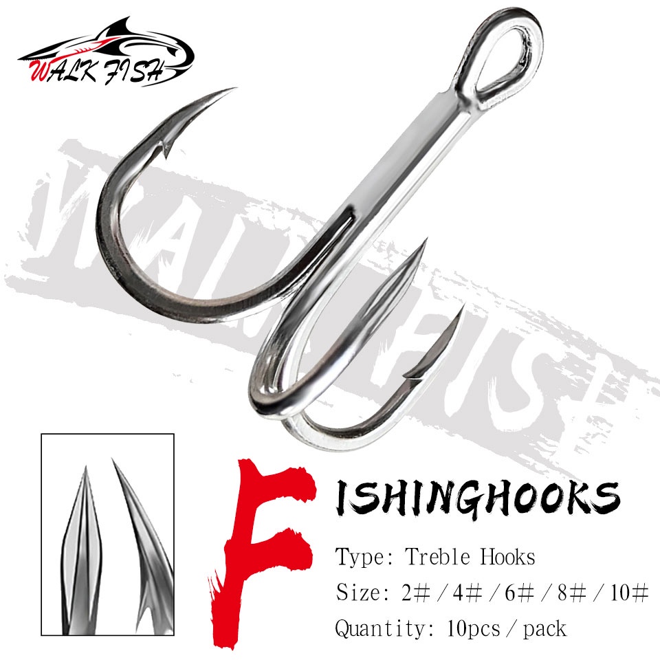 50pcs/Box Fishing Hook Sharpened Treble Hook Size 2/4/6/8/10 Fishhook  Tackle New