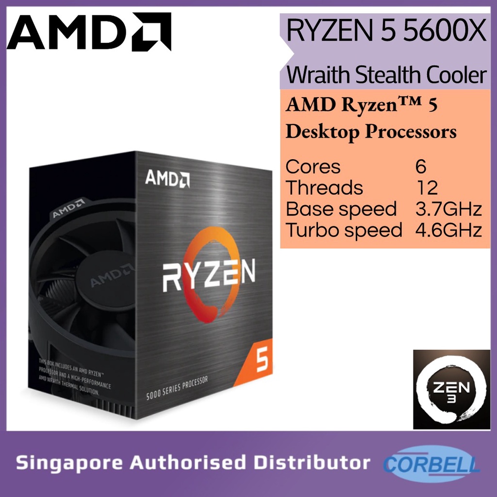 AMD RYZEN 5 5600X AM4 PC Processors with Wraith Stealth Cooler