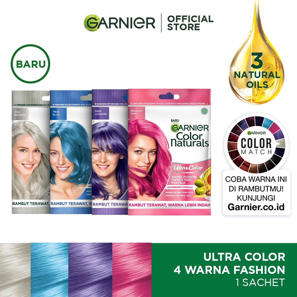 Garnier Hair Colour Sachet Warna Pastel Ash Blonde Blue Pink Color Naturals Express Hair Color - 40ml Cat Rambut Pewarna Rambut Permanen