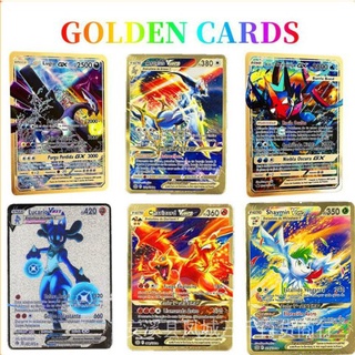 Golden Pokemon Metal Cards Spanish Version Vastro Vmax GX Pikachu Charizard  Lugia Arceus Kids Collection Gift Game Cards