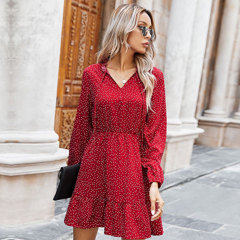 Red polka dot deals dress long sleeve