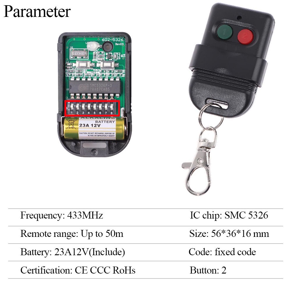 Auto Gate Remote Control 433MHz SMC 5326 8 Digits Duplicator Wireless