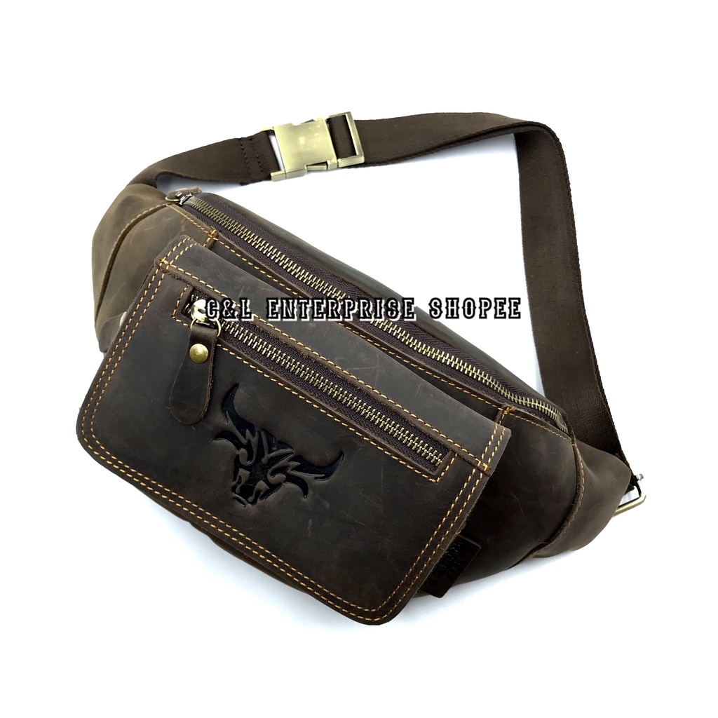 RUSH RIDER FIRST LAYER CRAZY HORSE COWHIDE LEATHER KULIT POUCH BAG ...