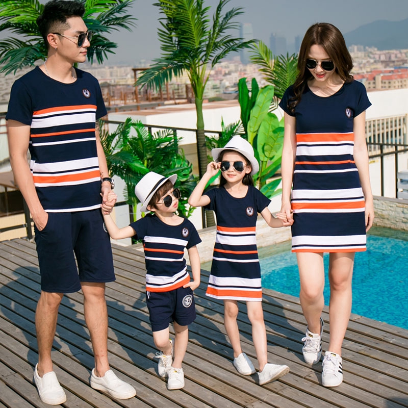 Mother Daughter Dresses Family Clothing Father Son Striped T shirt Short Pants Set Family Matching Outfits Shopee Singapore