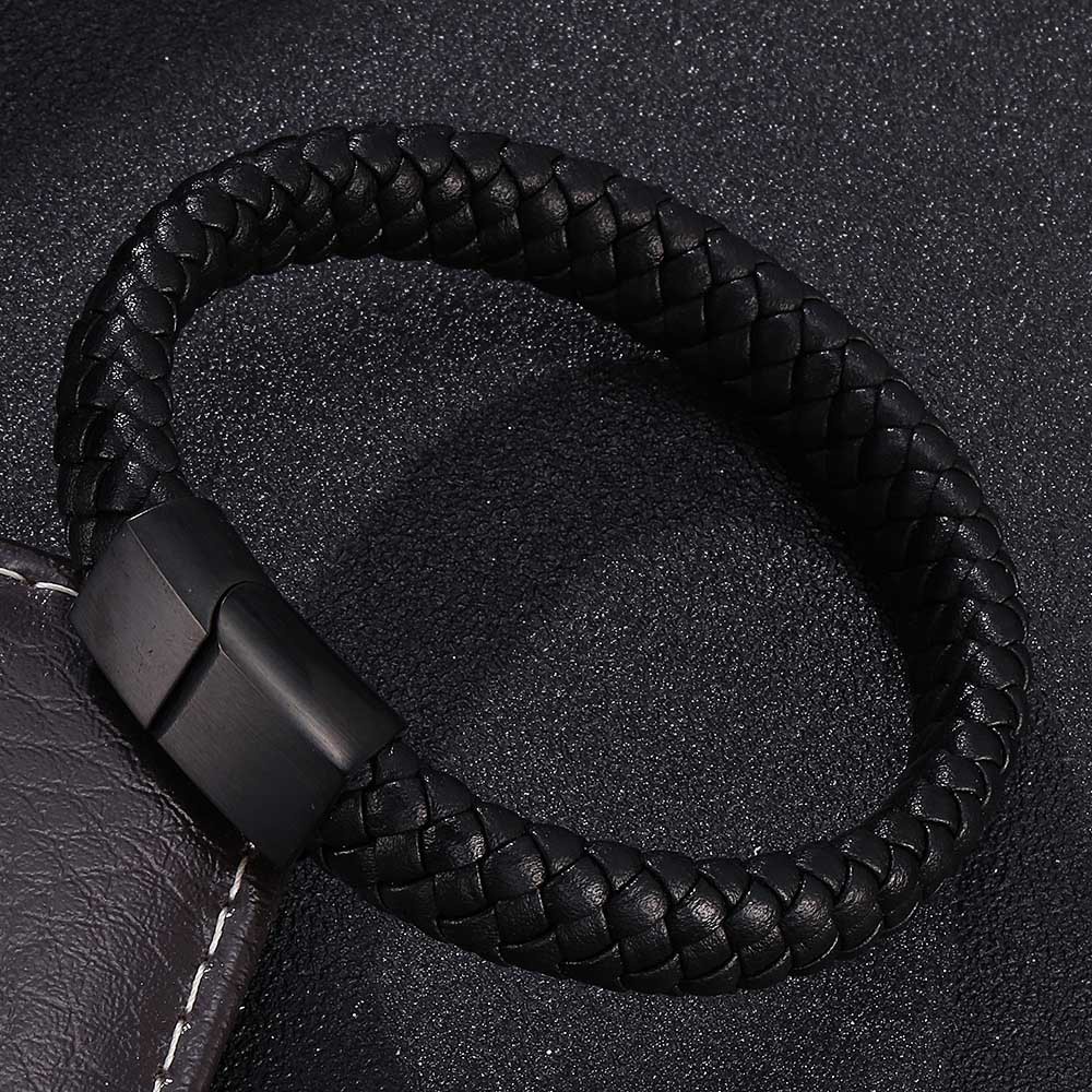 Popular Men's Leather Bracelet Stainless Steel Leather Black Bracelet Bracelet Leather String Jewelry