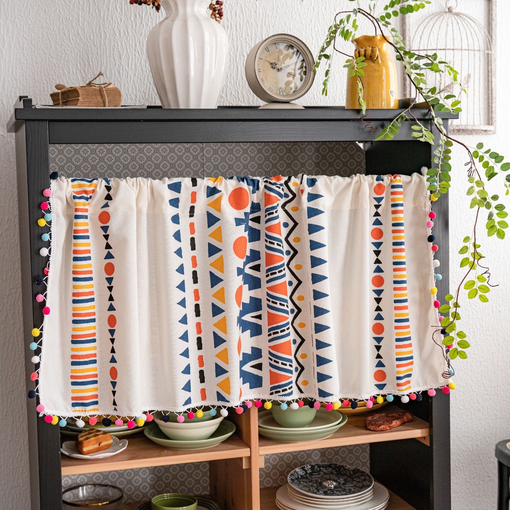 Curtain Multicolor Geometric Printing Half Curtain Door Curtain Coffee ...