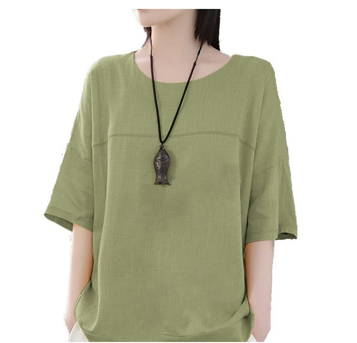 M-5XL Women's Blouse Spring and Summer New Literary Style Solid Color ...