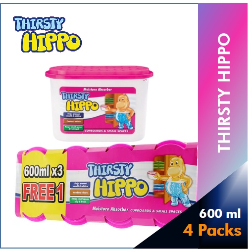 【Bundle 4 Packs】Thirsty Hippo Dehumidifier Moisture Absorber, 600ml ...