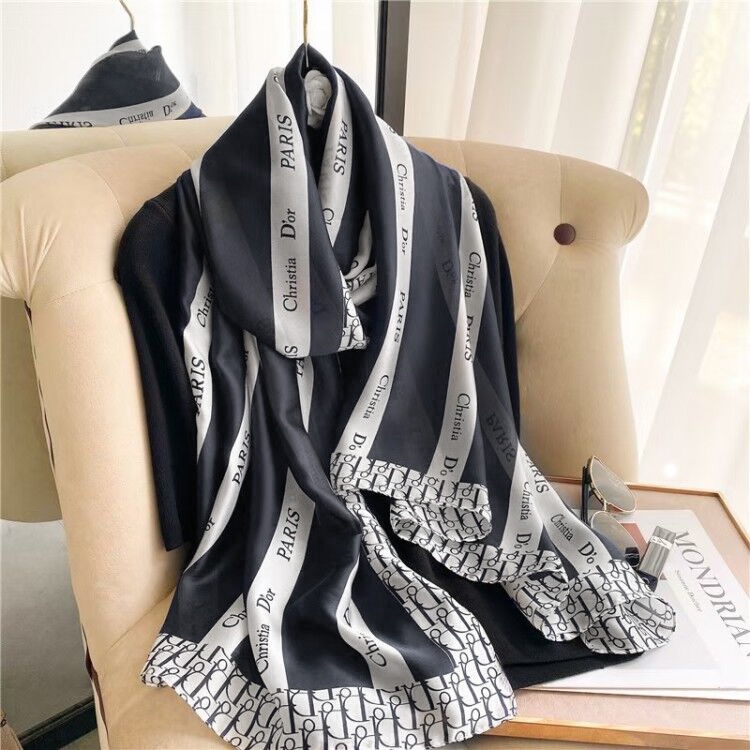 Design Women Silk Scarf Shawls Sunscreen Letters Pattern Soft Long