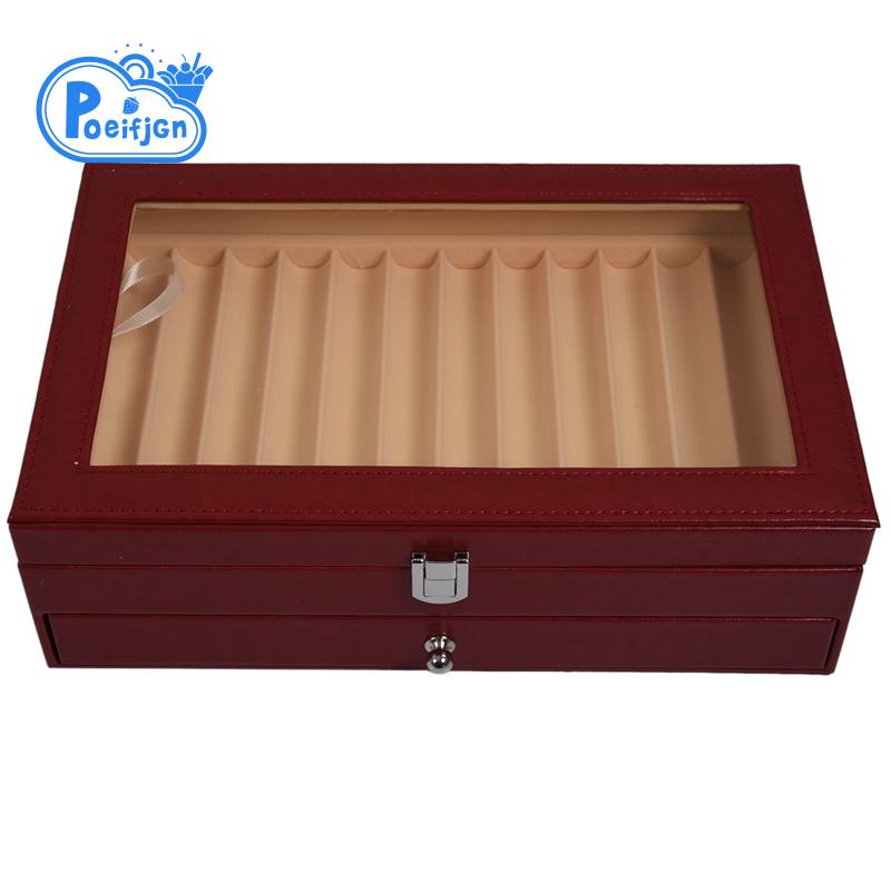 24 Pen Fountain Wood Display Case Holder Wooden Pen Box Storage