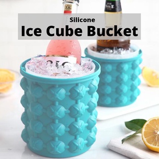 Silicone Ice Bucket , Space Saving New 3D Ice Cubes Maker Bucket(2 in 1) ,  Ice Cube Mold Ice Trays, Ice Maker Bucket with Lid, BPA Free for Frozen
