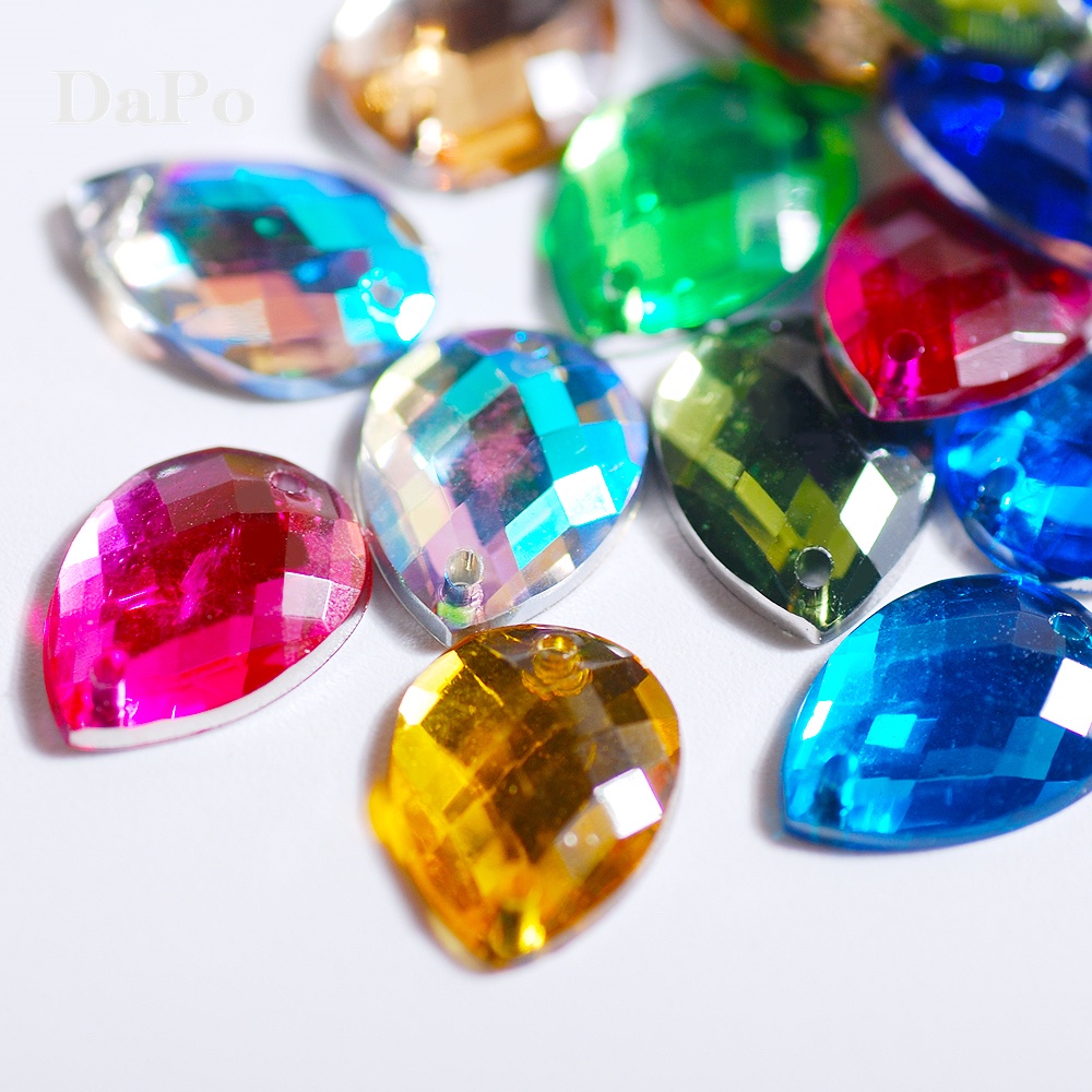 100pcs 10x14mm Size Teardrop Shapes Beads Clear Acrylic Sew On ...