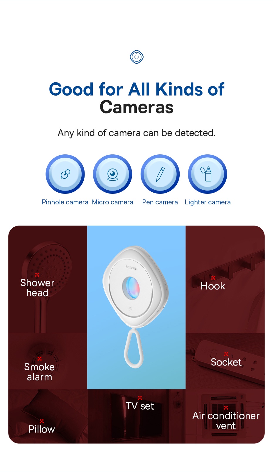 Baseus Portable Pinhole Hidden Lens Detector Anti-Peeping Security ...