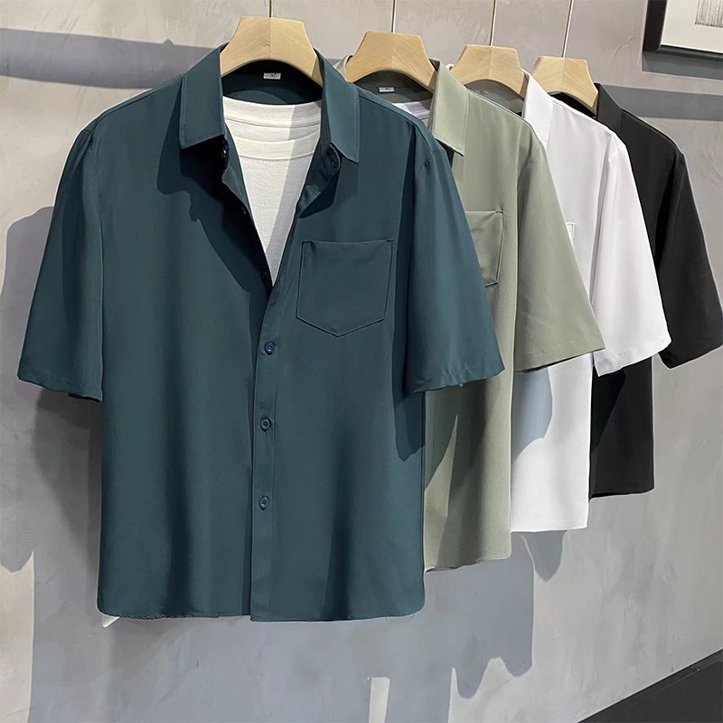 Half-sleeved Shirt Korean Non-Iron High-Quality Solid Color Shirt Mid ...