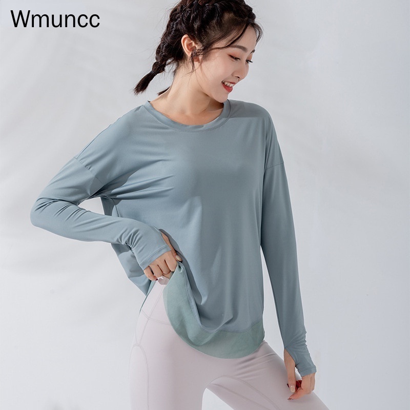 Wmuncc Women Workout Yoga Shirts Long Sleeve Crop Top Running Fitness Clothing Quick Dry Breathable Sports Gym Wear