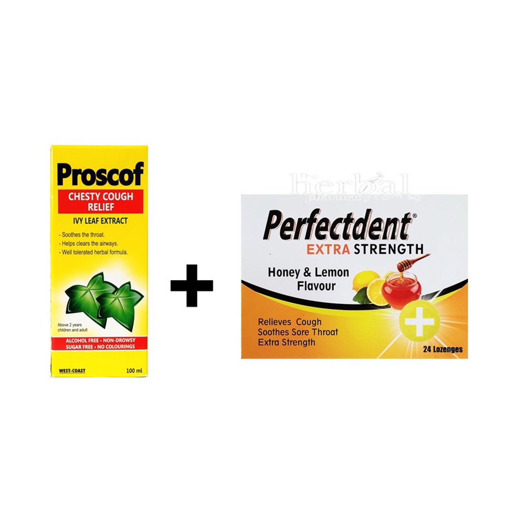 [Bundle of 2] Proscof Chesty Cough Relief 100ml / Perfectdent Lozenges ...