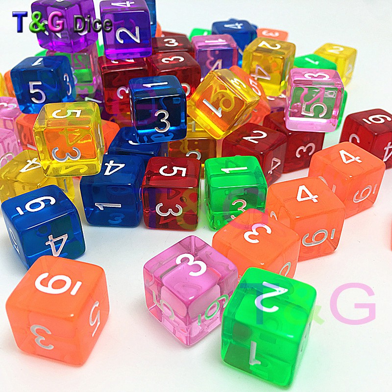 10pcs/lot 16mm 6 colors transparent colored digital d6 dice,number 1-6 ...