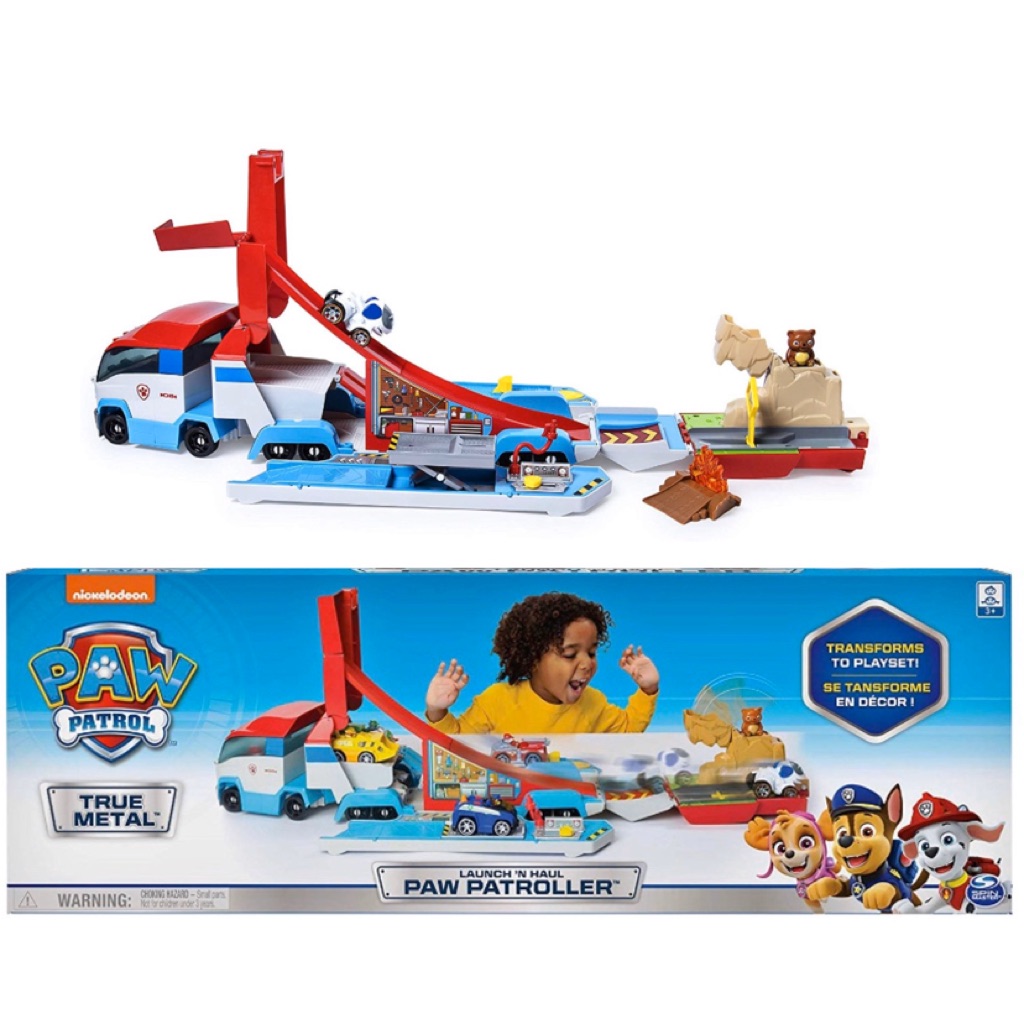 Paw Patrol, Launch’N Haul Paw Patroller, Transforming 2-in-1 Track Set For  True Metal Die-Cast Vehicles