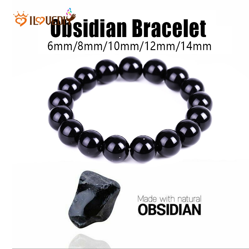 Women Men Black Obsidian Beads Bracelet / Stress Relief Healing Chakra Yoga Bracelet / Unisex Jewellery Accessories