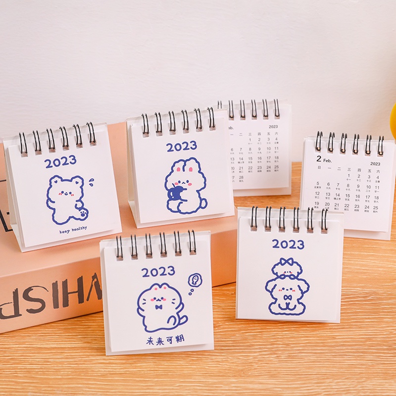 2023 Cartoon Kawaii Mini Desktop Calendar Office Writable DIY Planner ...