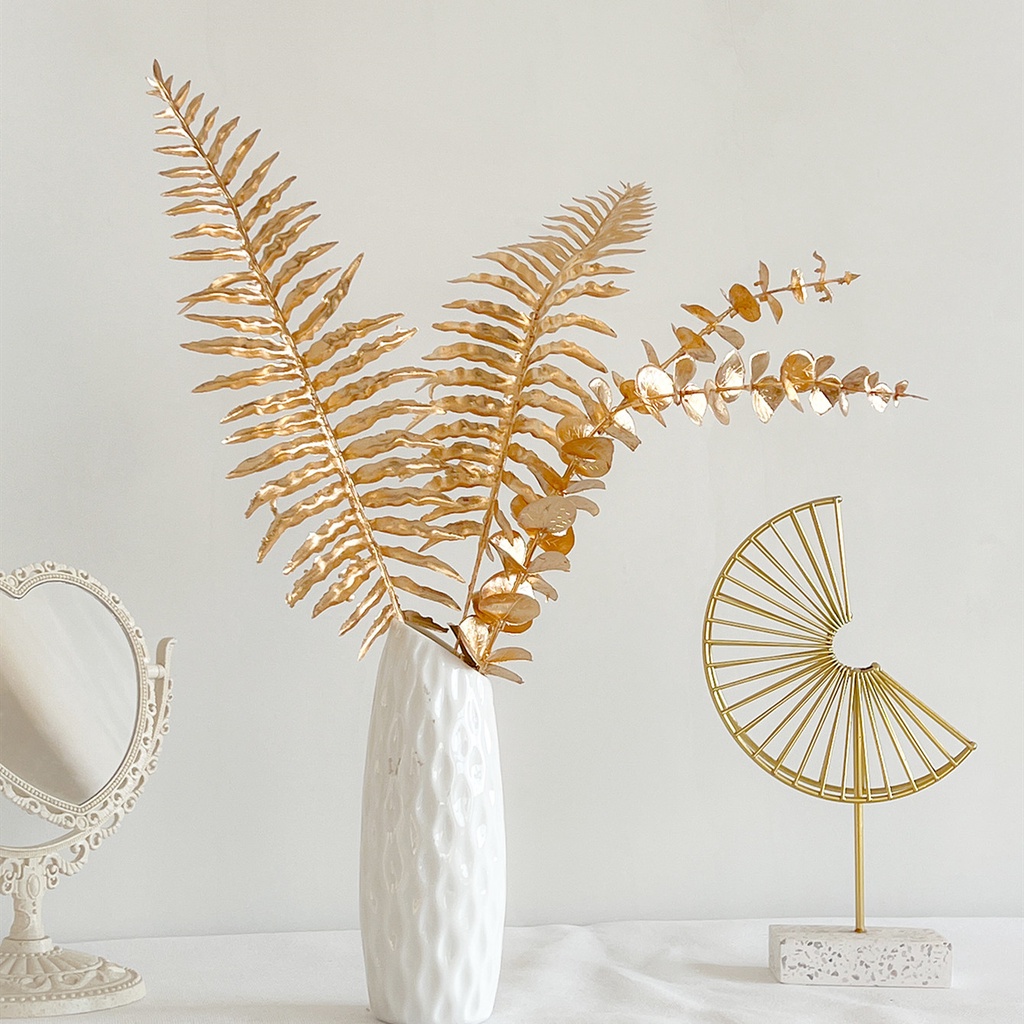 1 Pcs Retro Gold Persian Leaves Eucalyptus High Quality Artificial Flowers For Wedding Home Decoration Gift