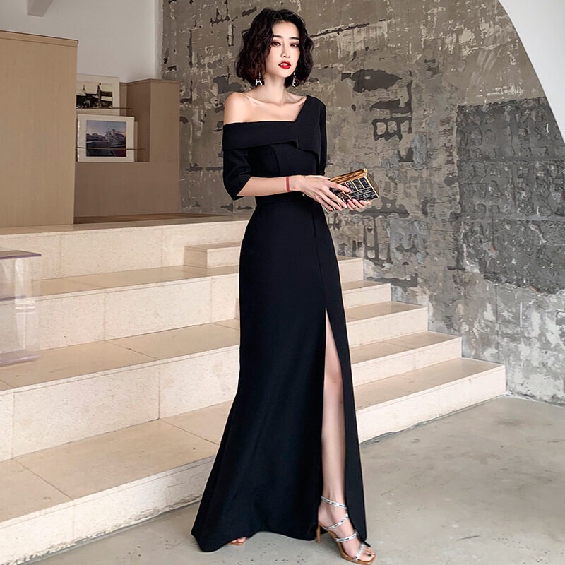 Black party dress woman female long Casual office dress banquet elegant fairy celebrity host evening dress for women Shopee Singapore