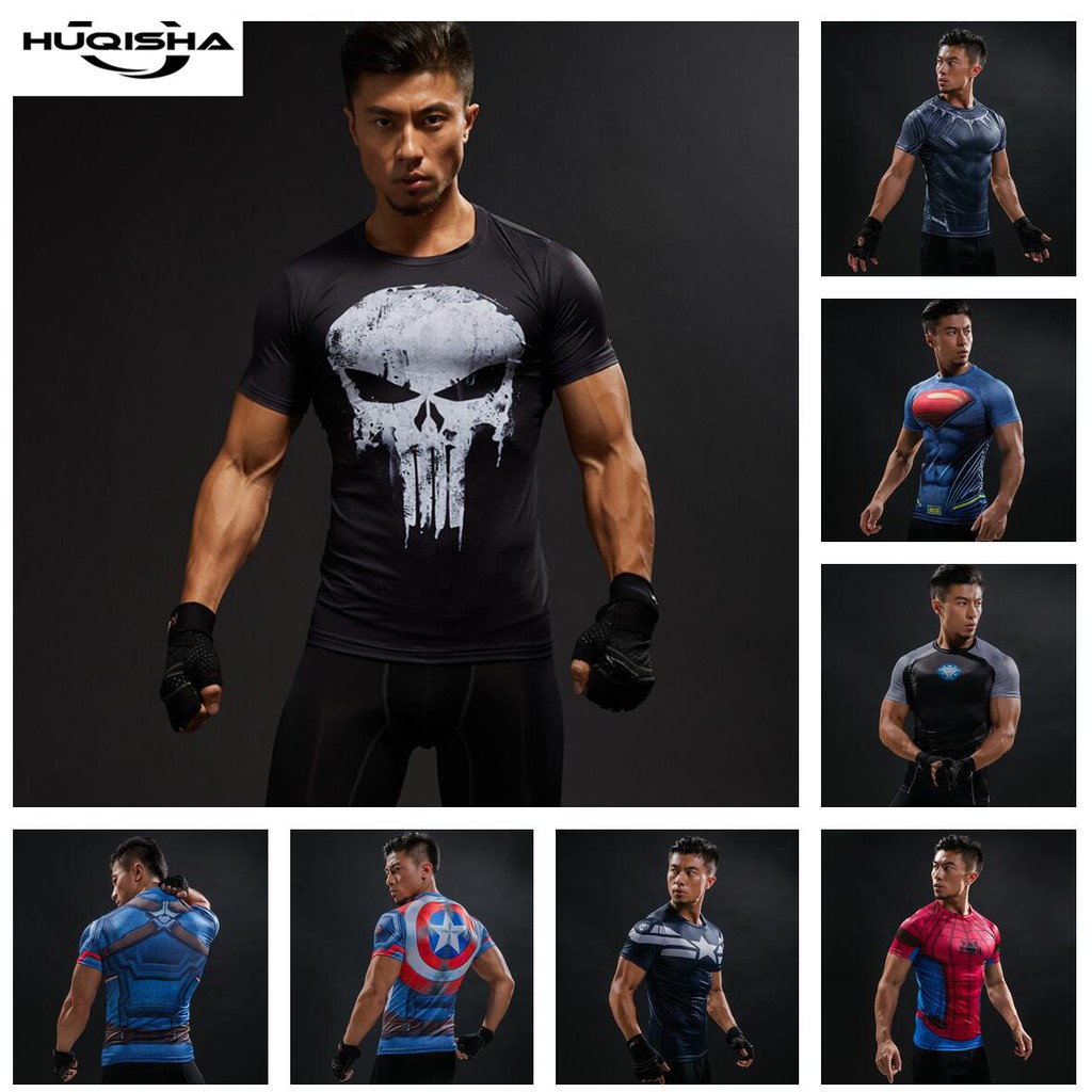 New Hot Sale Skull T-shirt Men Summer Fashion Short Sleeve T shirt Compression Bodybuilding Quick Dry Men's Clothing