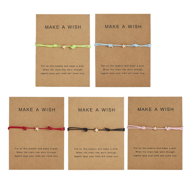 10MK Good Luck Wish Card Star Charm Adjustable Wax Rope Bracelet Friendship Jewelry