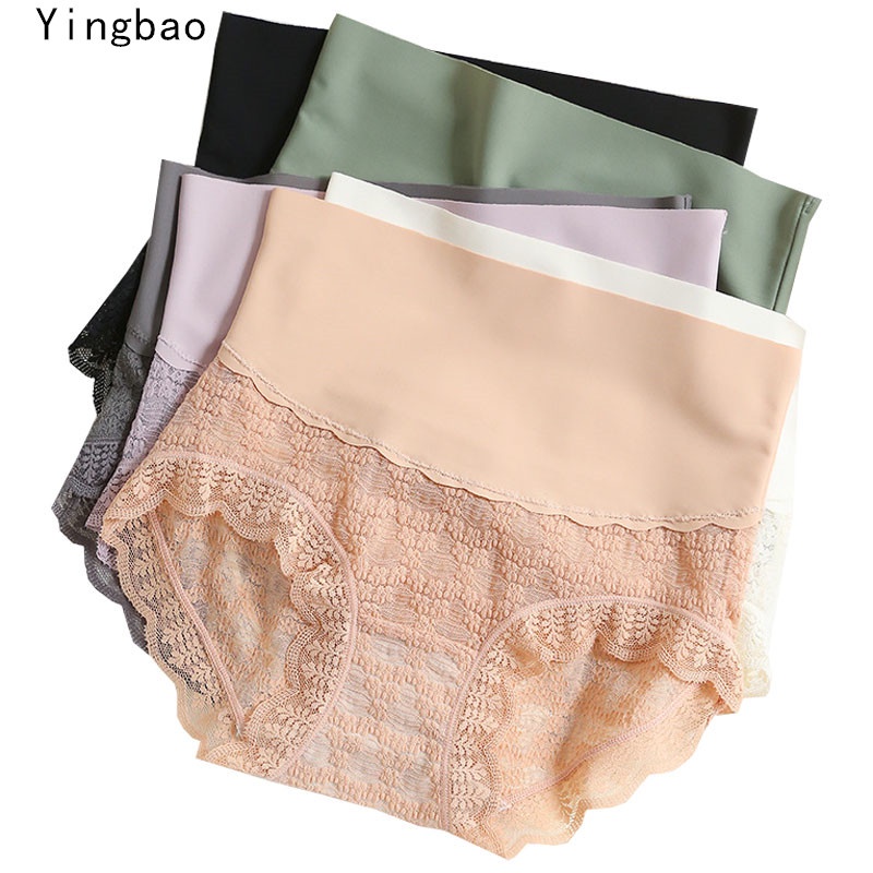 Yingbao Woman High Waist Panties Underwear Ladies Summer Thin Lace Cotton  Crotch Breathable Ice Silk Seamless Sexy Teen Girl Briefs Japanese Style  Plus Size New Style