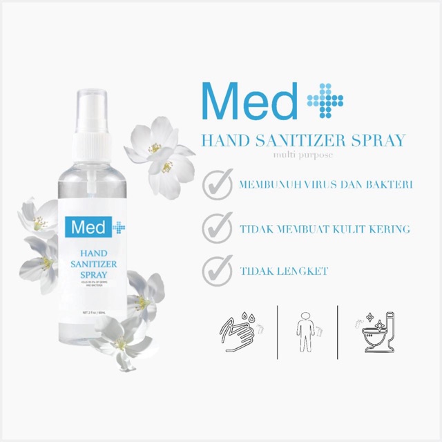 Med+ Hand Sanitizer Waterbase Spray 30ml/60ml Alkohol 70% / Antiseptik Spray Pembersih Tangan - Gambar 4