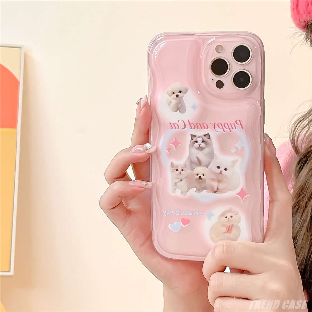 Korean Pink Cartoon Cat Soft Phone Case For iPhone 13 12 11 Pro XS Max X XR Cute Shockproof Protective Back Cover