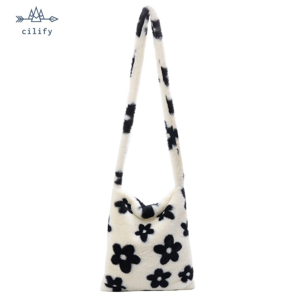☪︎Fashion Autumn Winter Handbag Flower Fluffy Women Plush Crossbody Shoulder Bags