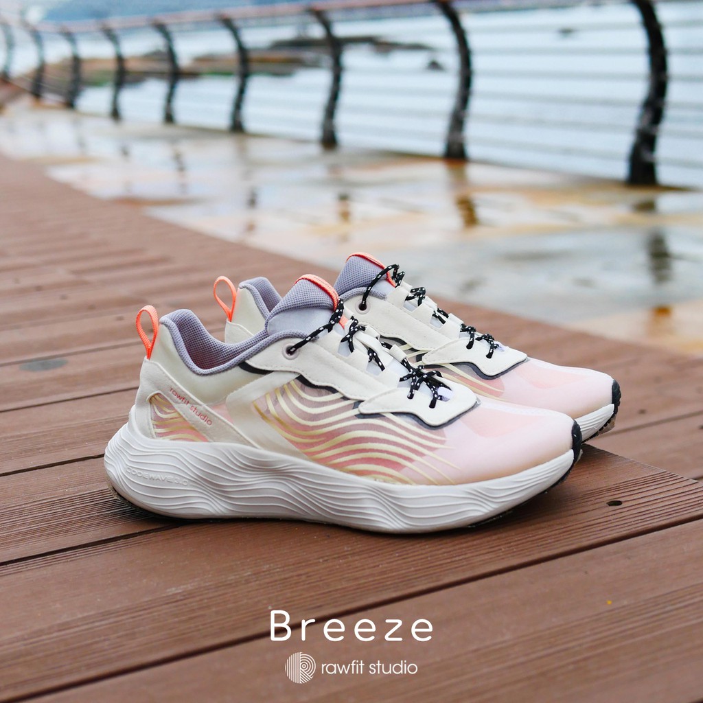 rawfit studio Breeze Women Running Shoes in Macaron Cream White color Light Fashion Athleisure Extra cushion Non Slip Cloud Foam Jogging Shoes Breathable Sport Summer Arch support Shopee Singapore