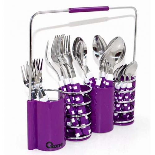 Oxone OX5100 Sendok Garpu Makan Set 24 Pcs Stainless Color Purple - Gambar 3