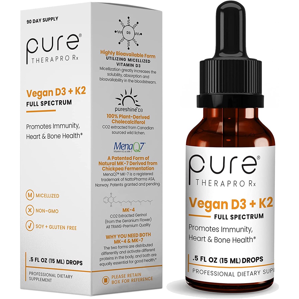 Pure Therapro Rx Vegan 10ml Vitamin D3 + K2 Liposomal Supplement | 90 ...