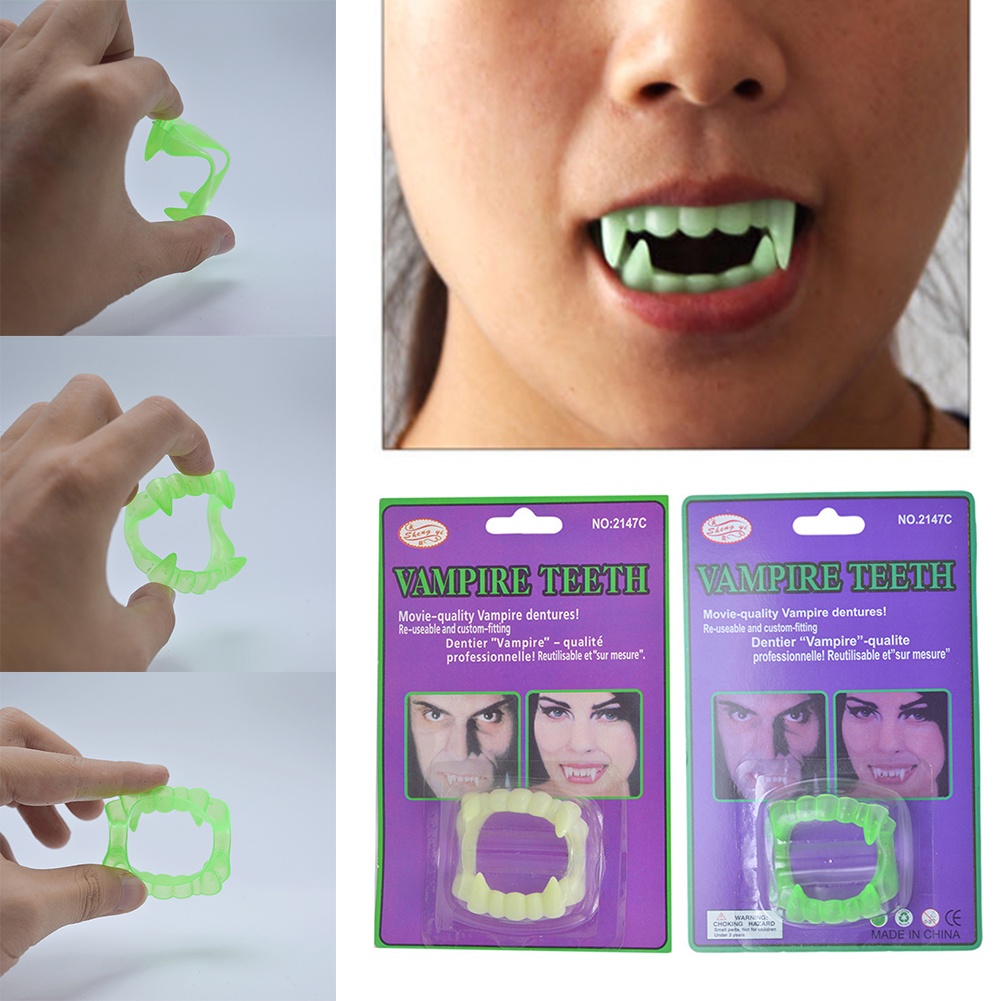 1 Pack Halloween Fake Vampire Teeth Glowing Dentures Party Decorations