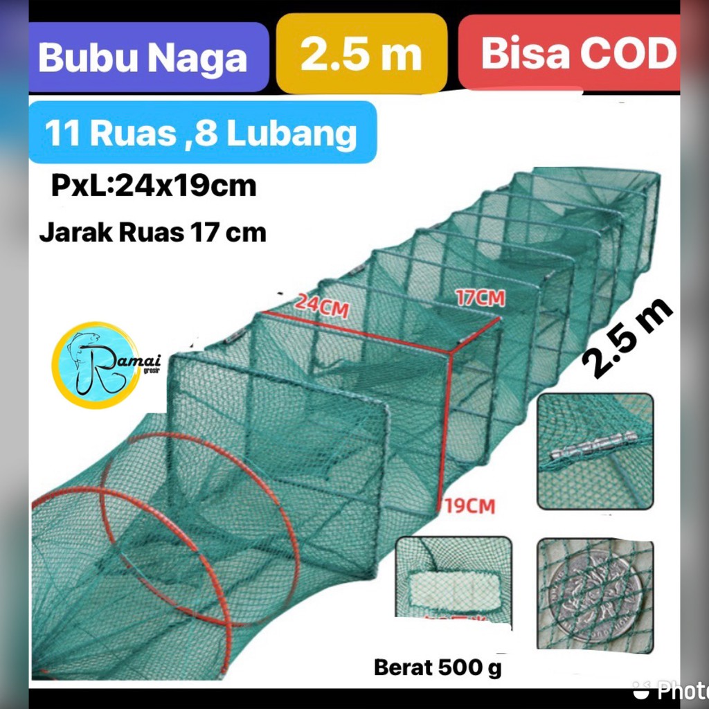Jaring Perangkap Udang Ikan Lipat Portable 11 Ruas 2,5 Meter