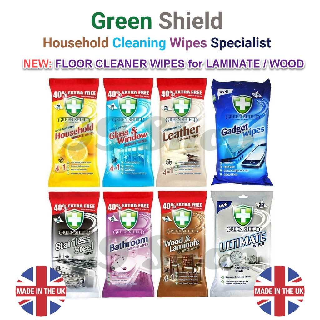 Green Shield Anti Bacterial Disinfectant Cleaning Wipes Leather Glass