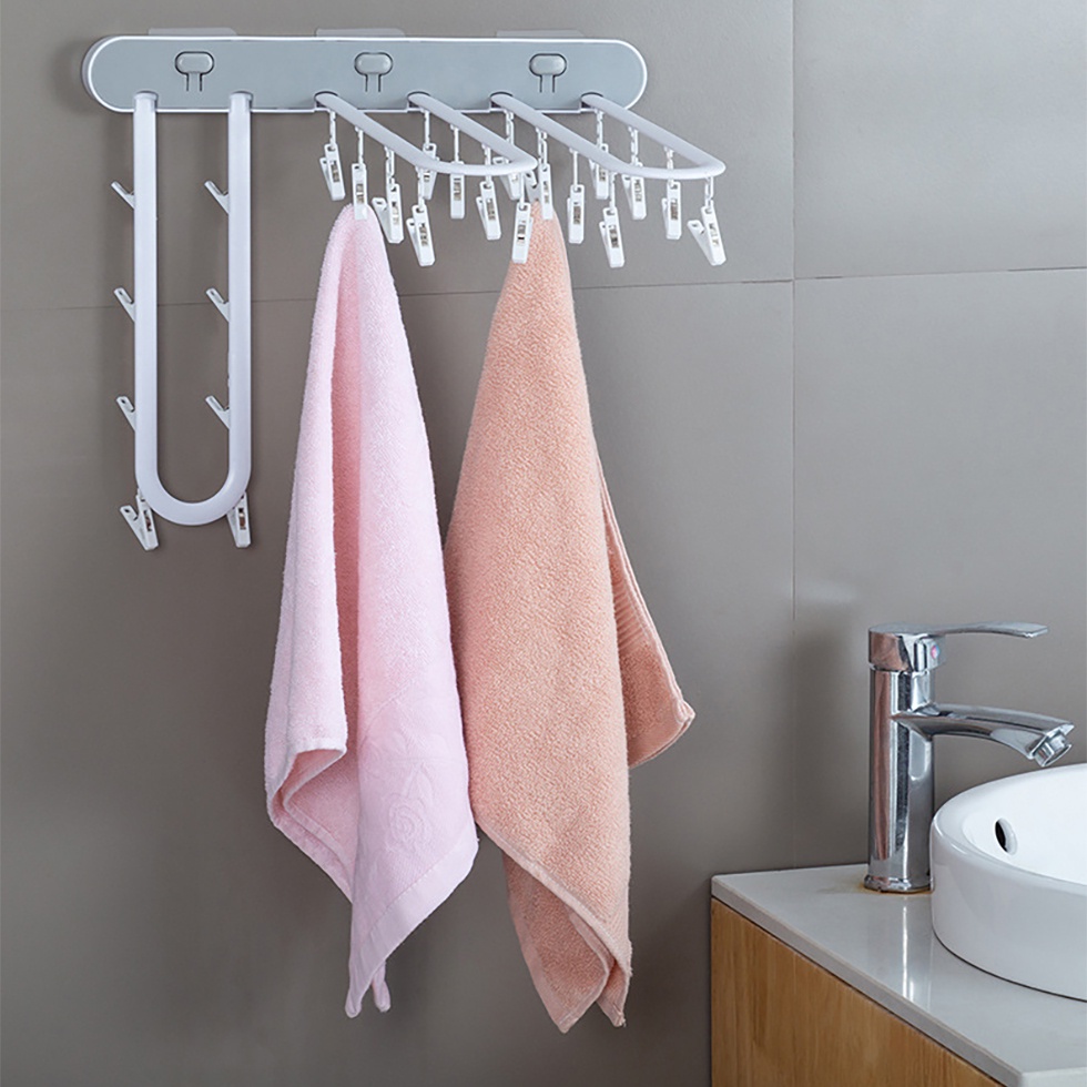 Clothes Drying Rack Wall-Mounted Peg Foldable 24 Pieces Of Clamps ...