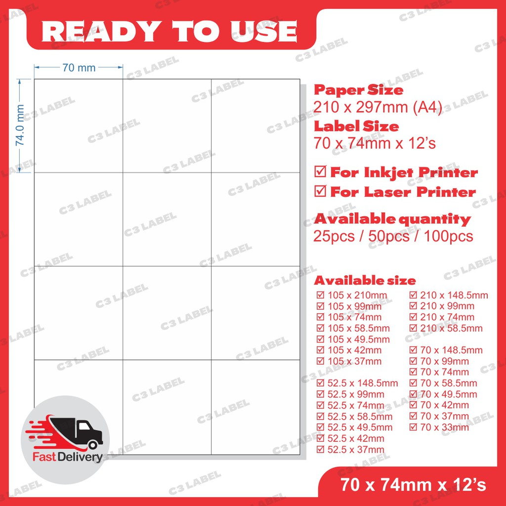 A4 Size Pre Cut Blank Sticker / A4 - White Sticker ( 70 x 74mm x 12’s ...