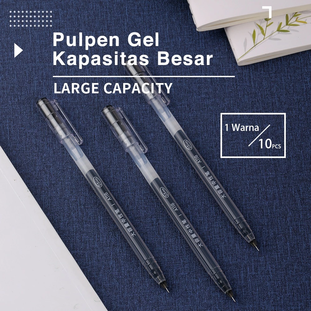 Deli Gel Pen Pulpen Gel kantor kuliah sekolah Warna Hitam Biru Merah 0.5mm warna cerah terang penulisan tulisan halus kapasitas tinta besar LARGE INK CAPACITY, nyaman di genggam anti bocor tidak macet dan tidak luntur  A116 - Gambar 2