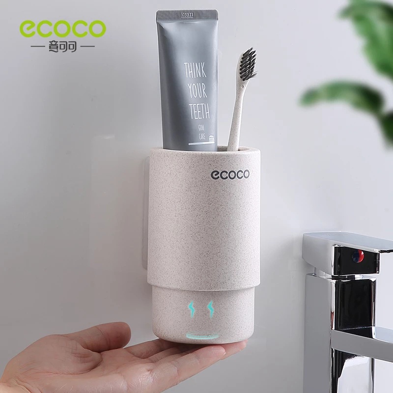 Ecoco Wall Mounted Toothbrush Wheat Straw Wash Holder Storage Rack 