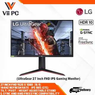 LG 27GN650-B Ultragear Monitor 27” FHD (1920 x 1080) IPS  Display, 144Hz Refresh Rate, NVIDIA G-SYNC, AMD FreeSync Premium,  Tilt/Height/Pivot Adjustable Stand - black : Electronics