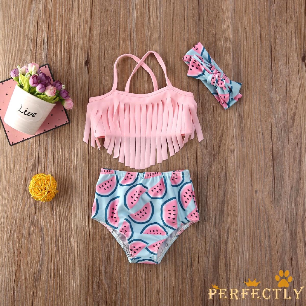 Perfectly Newborn Baby Girl Tassel Bikini Swimsuit Tops Watermelon