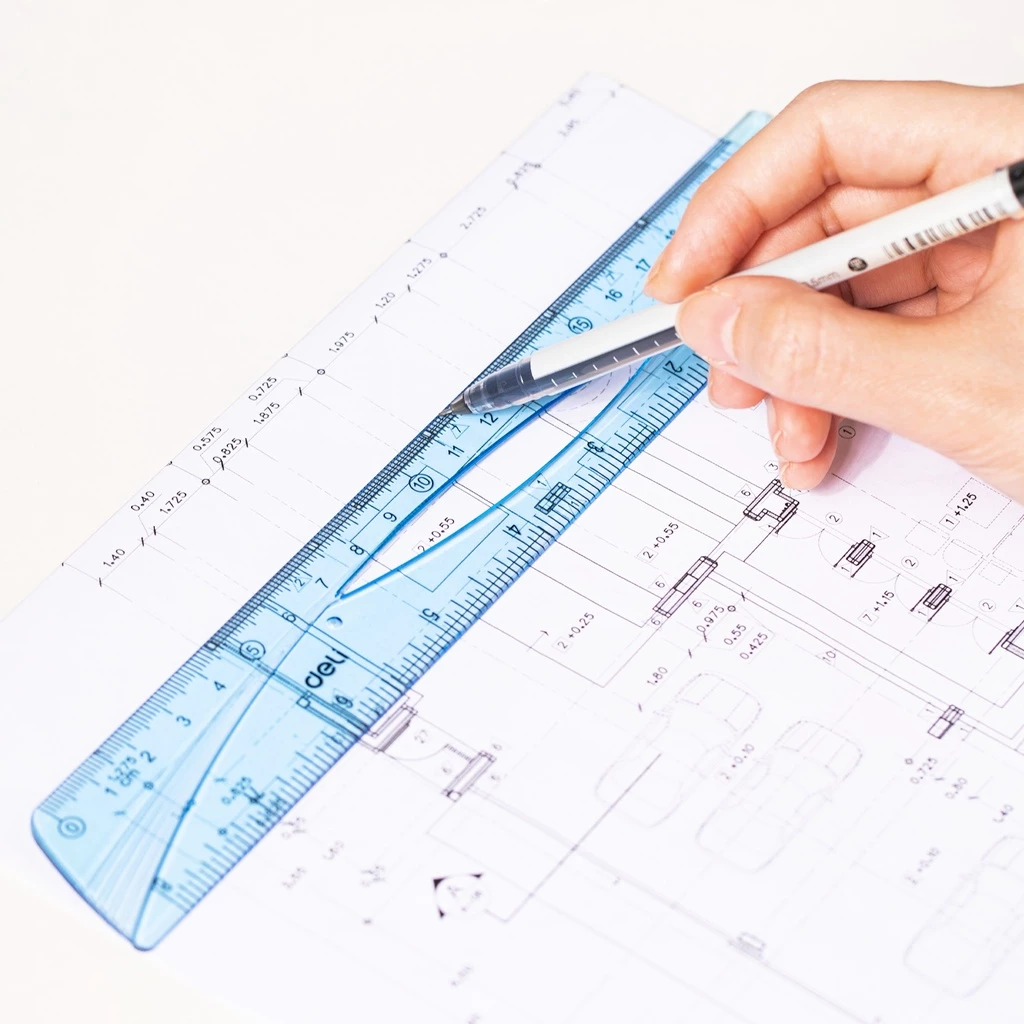 Deli Ruler Set / Set Penggaris 4 in 1 Kokoh Pengukuran CM dan Inch EH12 - Gambar 4