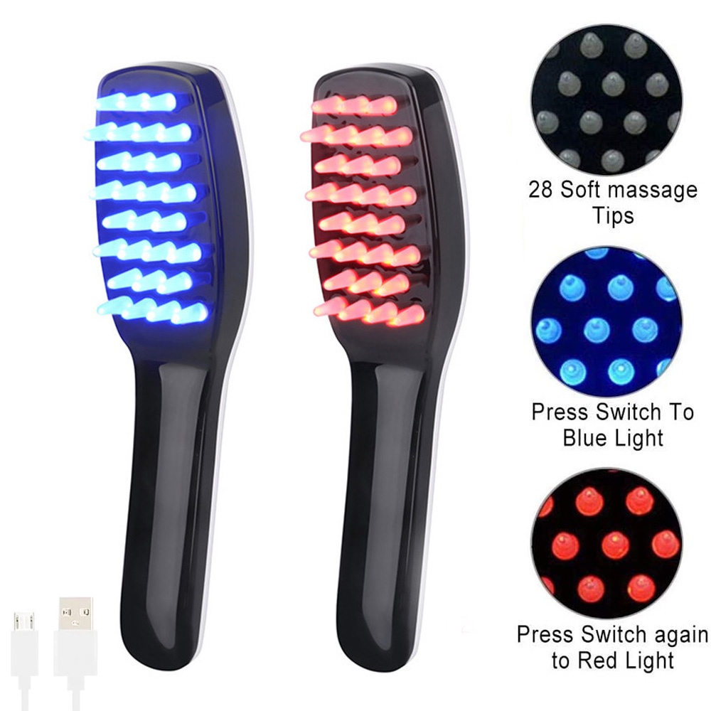 Electric Vibration Massage Hair Brush Blue and Red Light Hair Growth ...