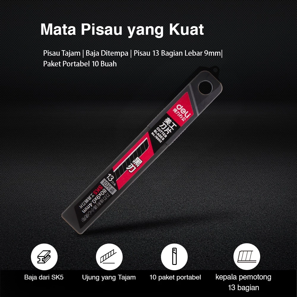 Deli Cutter Blade / Isi Ulang Cutter SK5 Isi 10 pcs 78002 - Gambar 2