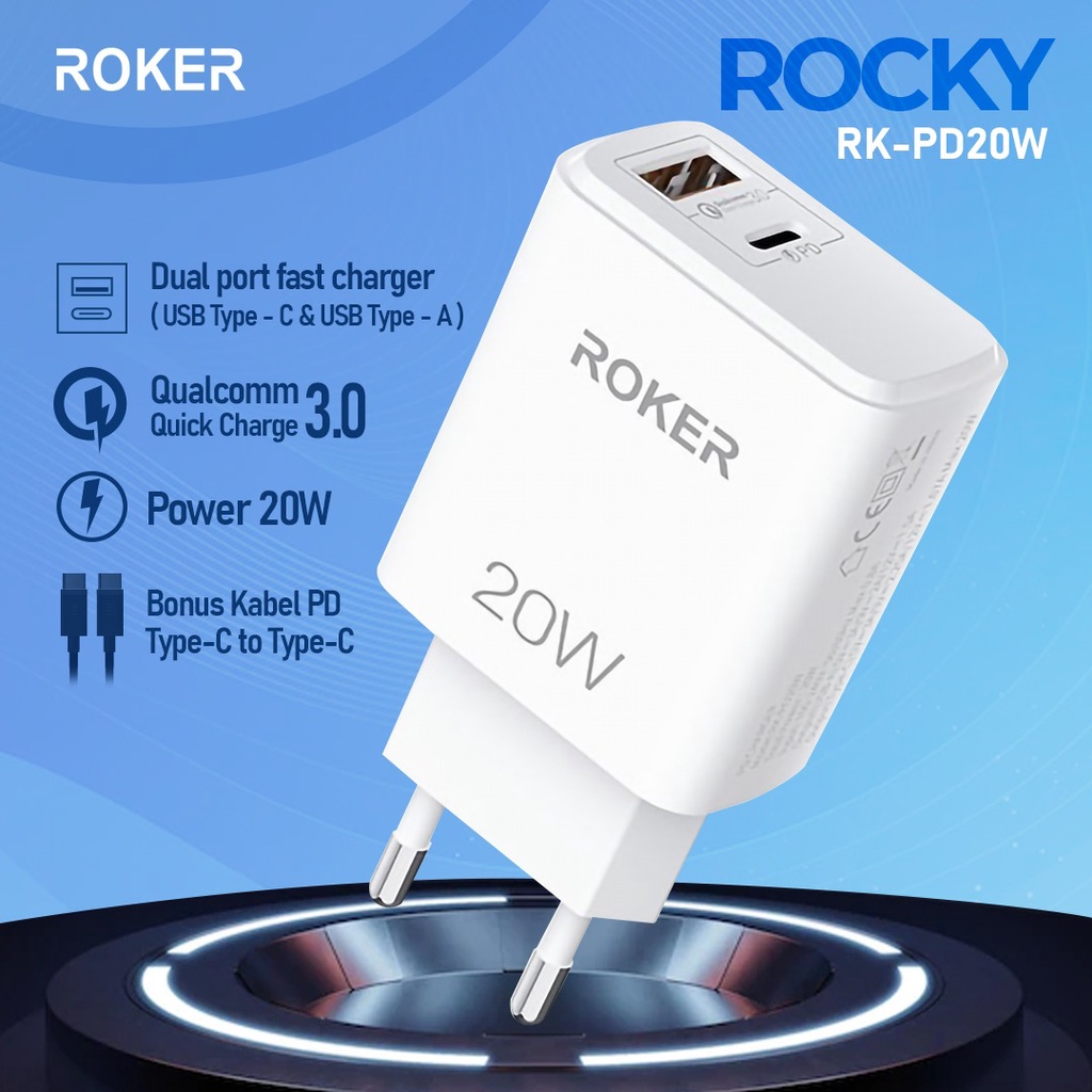 ROKER CHARGER ROCKY POWER DELIVERY 20 Watt FAST CHARGING +BONUS KABEL C TO C IN THE BOX iphone 15 iphone 16 cepat penuh - Gambar 2